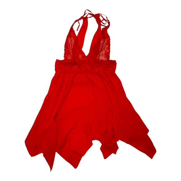 XXXL 3X RED WOMENS FLOWY LINGERIE COVER UP SHEER DRESS LACE HALTER - Picture 2 of 5